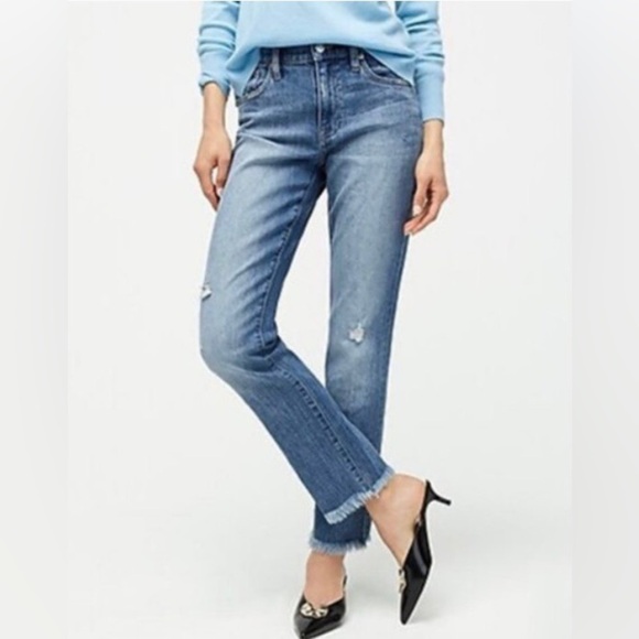 J. Crew | Women’s blue denim slim raw hem, ripped knee jeans, size 26 - Picture 1 of 15